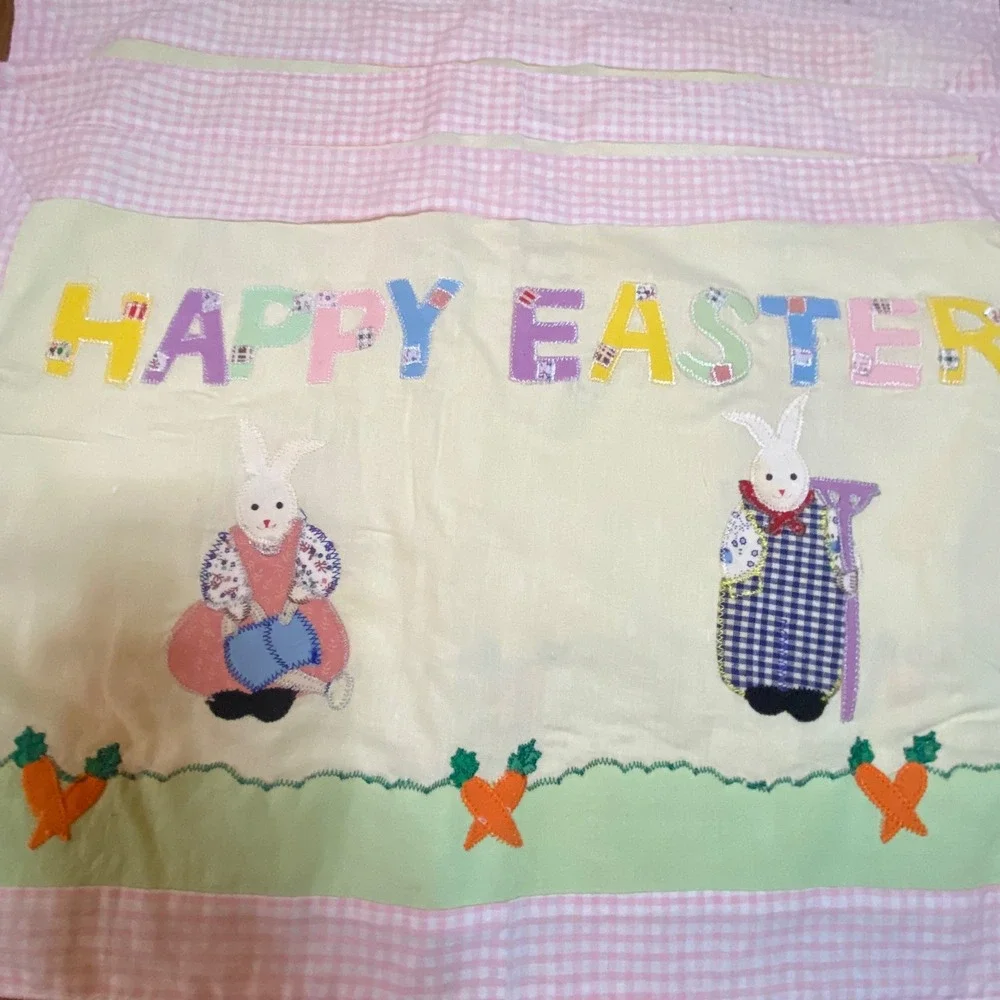 Vintage Easter Bunny Quilted Placemats Set of 4 Pink‎ Gingham Happy Easter 18x13